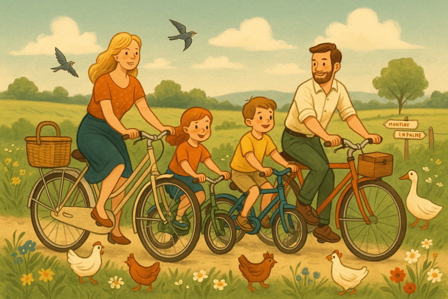 Balade à vélo sur une petite route de Bresse